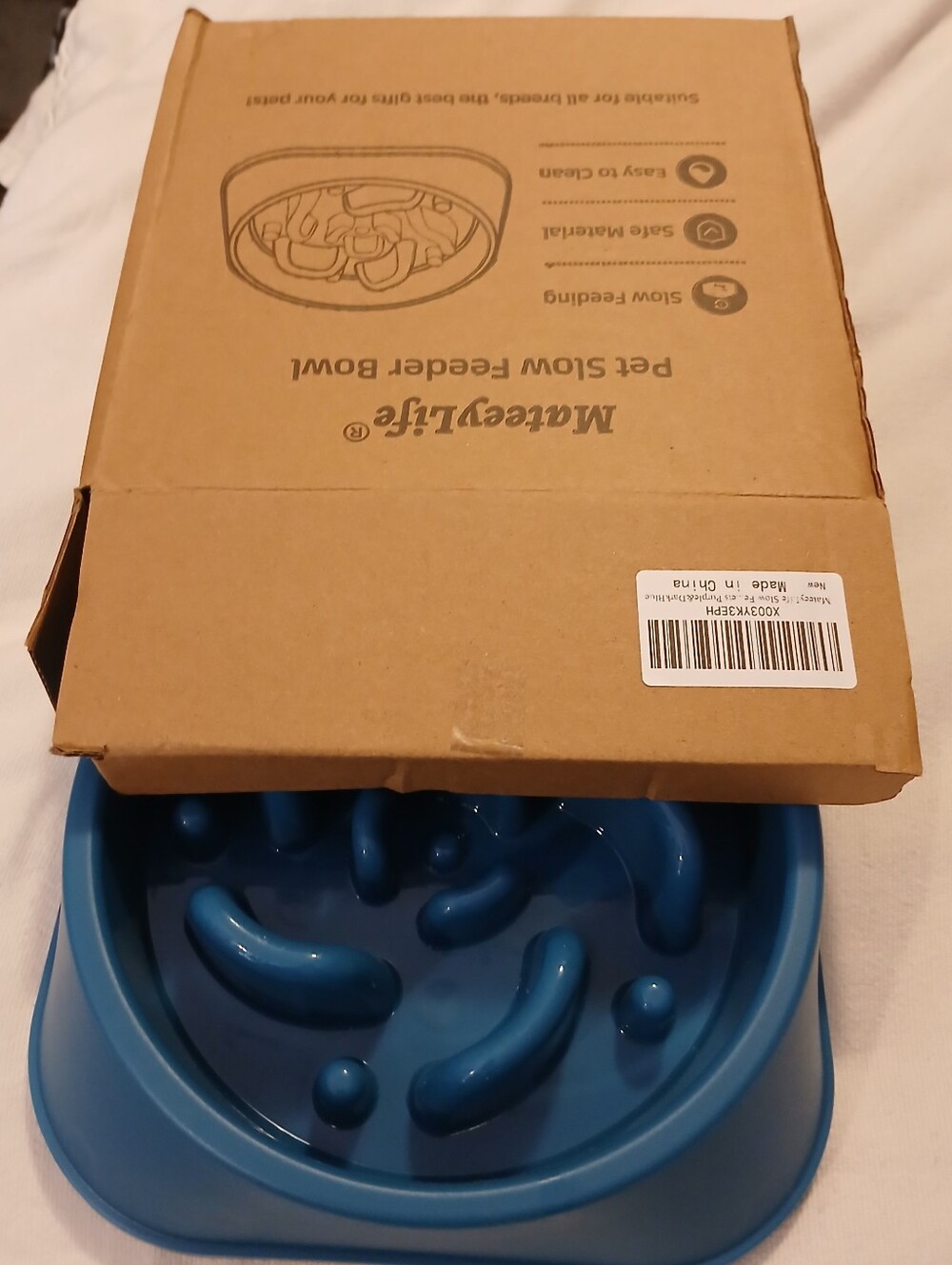 NWOT Blue Slow Feeder Dog Bowl — Anti-Gulp Meal Bowl. Never Used.